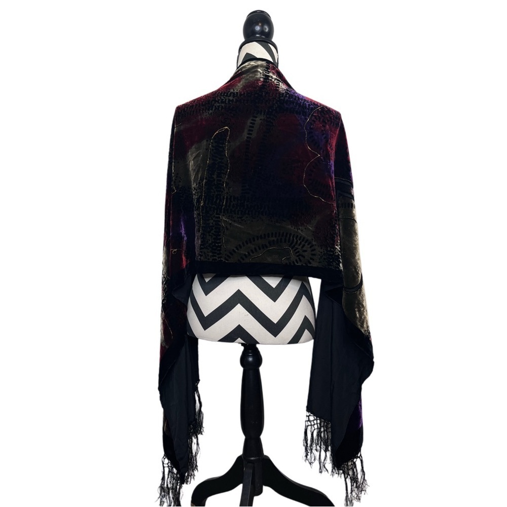 VTG Whimsigoth Burnout Velvet Elegant Fringe Scarf Wrap Shawl - Picture 3 of 12